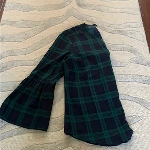 J Crew plaid long bell sleeve v-neck blouse